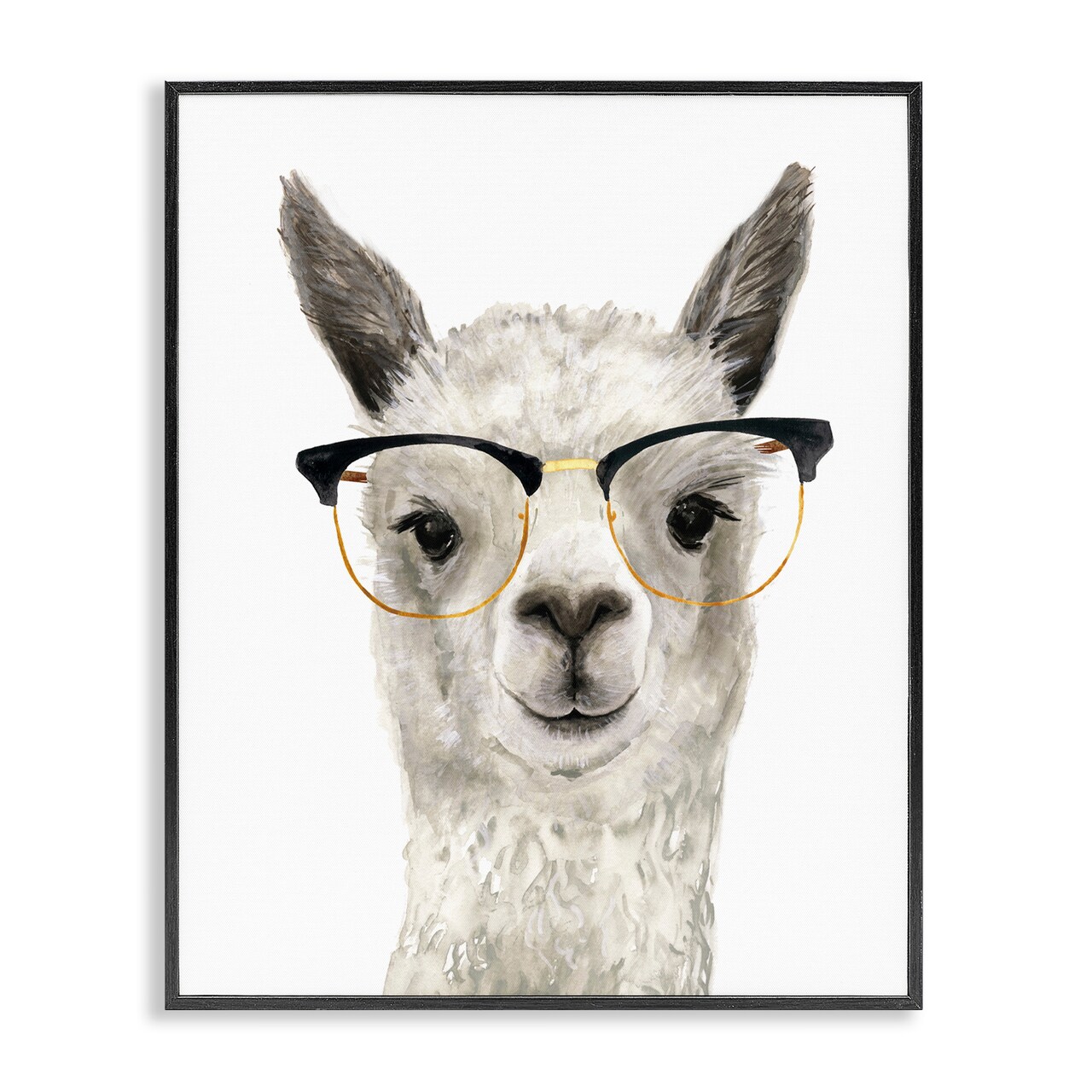 Stupell Industries Farm Animal Llama In Glasses Black Framed Giclee Art